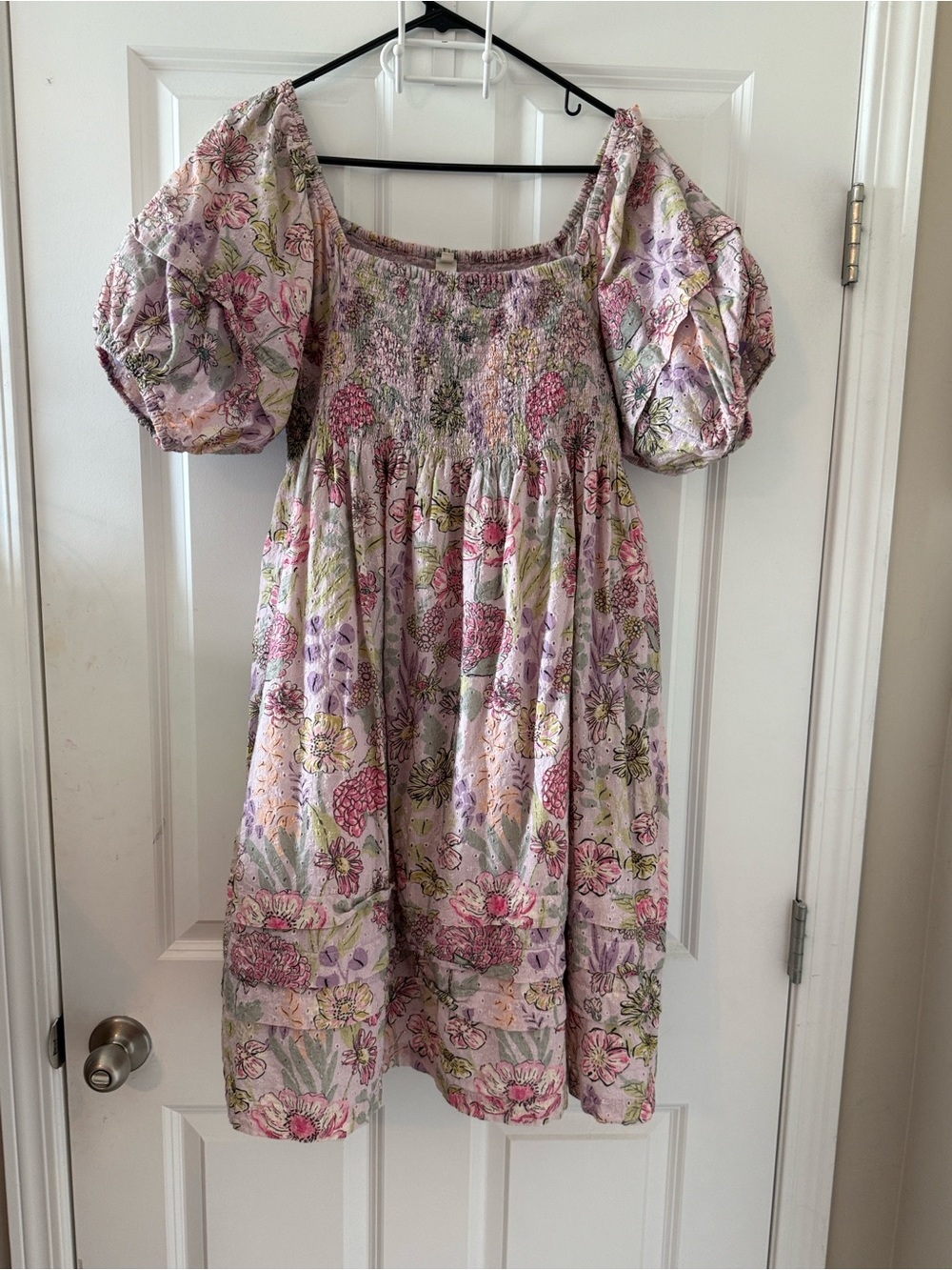 Uncle Frank Pastel Floral Puff Sleeve Smocked Dress - Pink, Lavender, Green